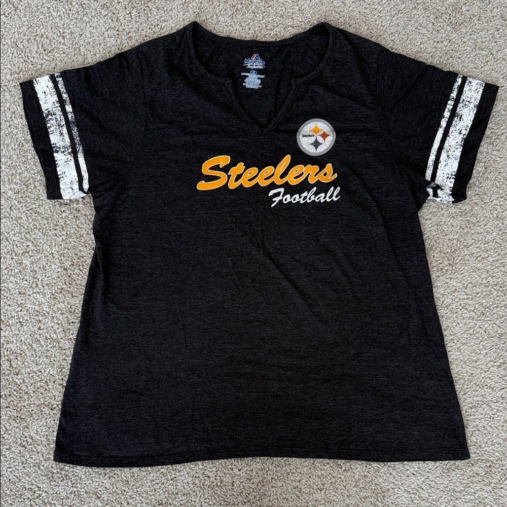 Steelers Women’s Cotton Dark Grey V neck Shirt 2X